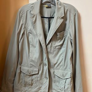 Eddie Bauer nylon gently used beige, inside zip pocket, light weight, dries fast